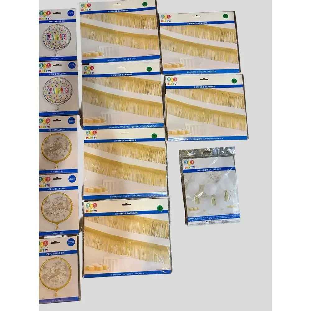27 Pc Graduation Anniversary Party Supplies Bundle Gold Fringe Balloon Decor